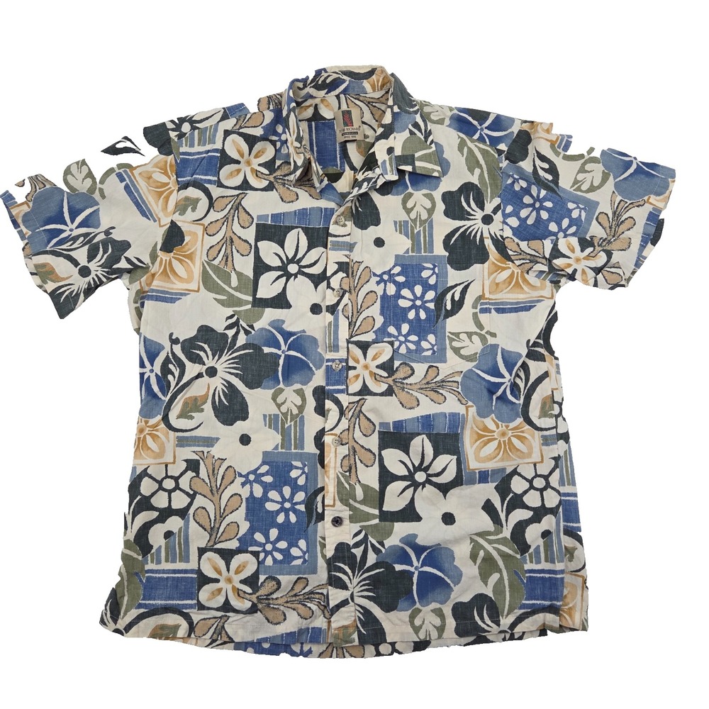 VTG Tori Richard Shirt Sz Lg Hawaiian Button Up Mens Floral Tribal USA Made